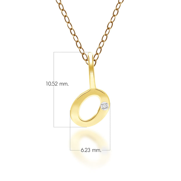 Ciondolo con lettera O dell'alfabeto in oro giallo da 9 ct con diamante