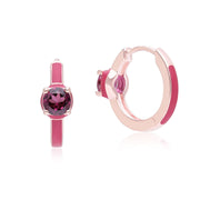 Orecchini a cerchio Siberian Waltz in smalto rosa e rodolite rotonda in vermeil oro rosa