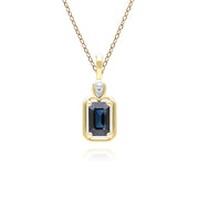 Collana classica con ciondolo in oro giallo 9 carati con zaffiri baguette e diamanti
