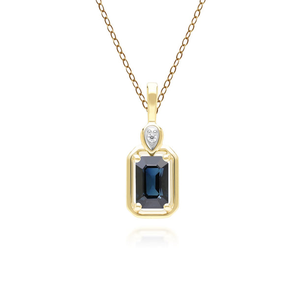 Collana classica con ciondolo in oro giallo 9 carati con zaffiri baguette e diamanti