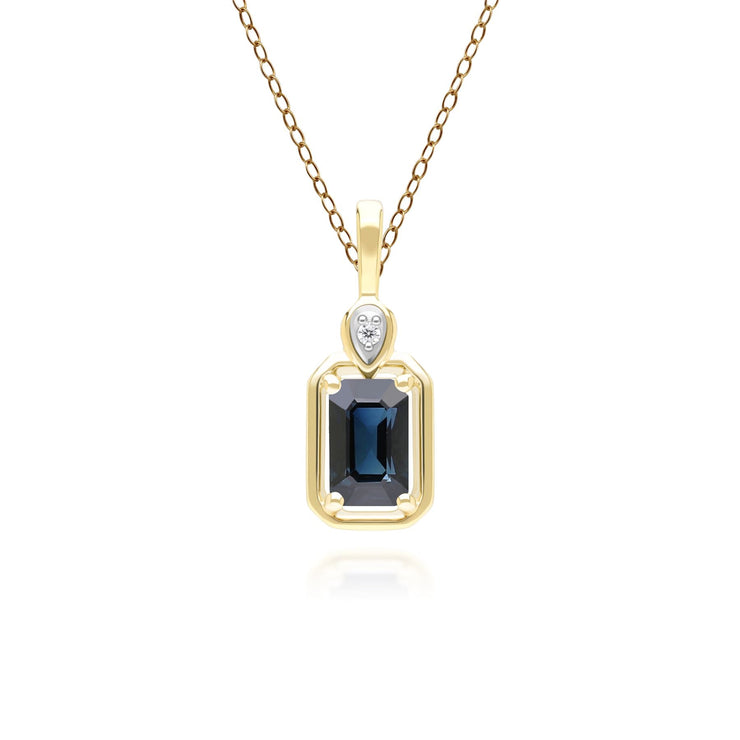 Collana classica con ciondolo in oro giallo 9 carati con zaffiri baguette e diamanti