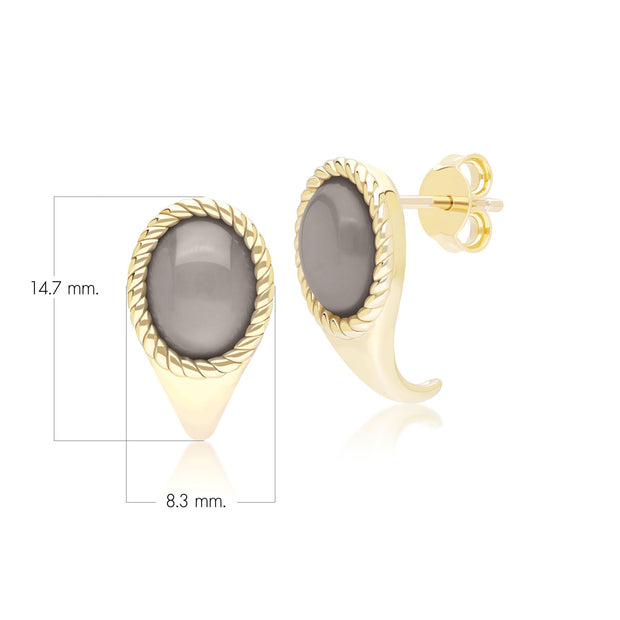 Boucles d'oreilles pendantes ovales Classique avec pierre de lune noire en or jaune 9 carats