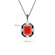 Collier Grand Deco en argent sterling avec pendentif en émail noir, cornaline et topaze