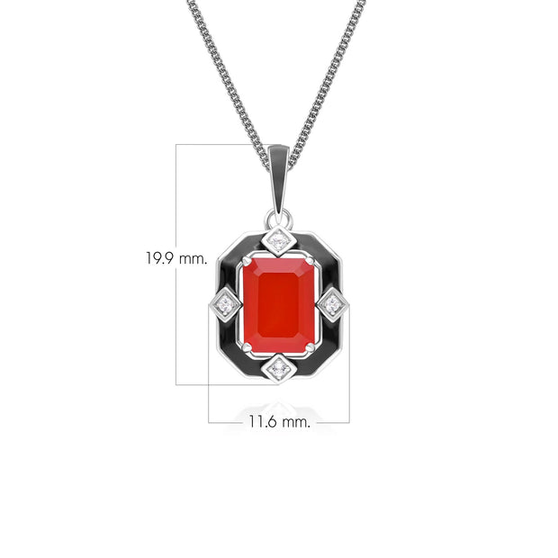 Collier Grand Deco en argent sterling avec pendentif en émail noir, cornaline et topaze