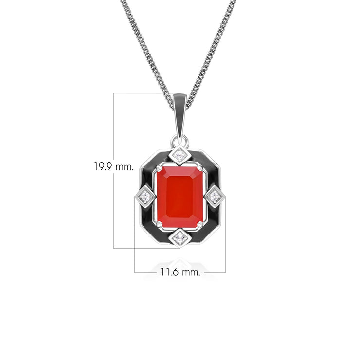 Collier Grand Deco en argent sterling avec pendentif en émail noir, cornaline et topaze