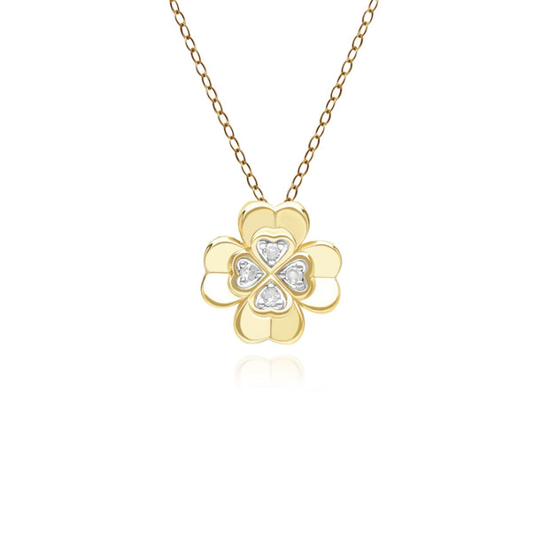 Ciondolo trifoglio Gardenia in oro giallo da 9 ct con diamante