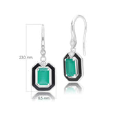 Boucles d'oreilles pendantes Grand Deco en argent sterling, émail noir, calcédoine verte et topaze