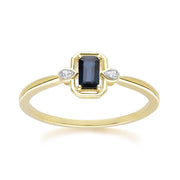 Anello classico in oro giallo 9 carati con zaffiri baguette e diamanti