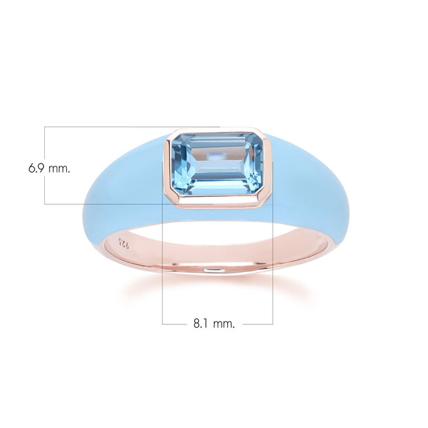 Anello Siberian Waltz in smalto blu e topazio azzurro cielo ottagonale in vermeil oro rosa