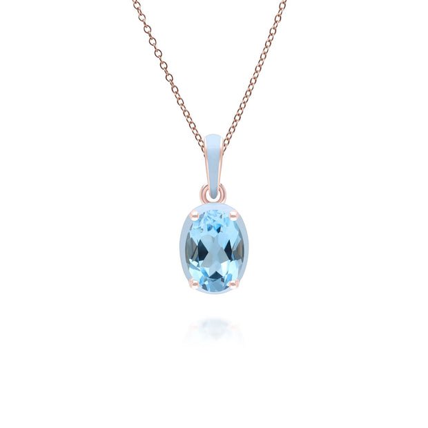 Ciondolo in smalto blu Siberian Waltz e topazio blu ovale in oro rosa vermeil