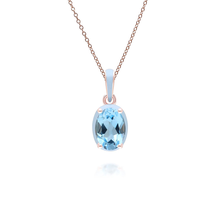 Ciondolo in smalto blu Siberian Waltz e topazio blu ovale in oro rosa vermeil