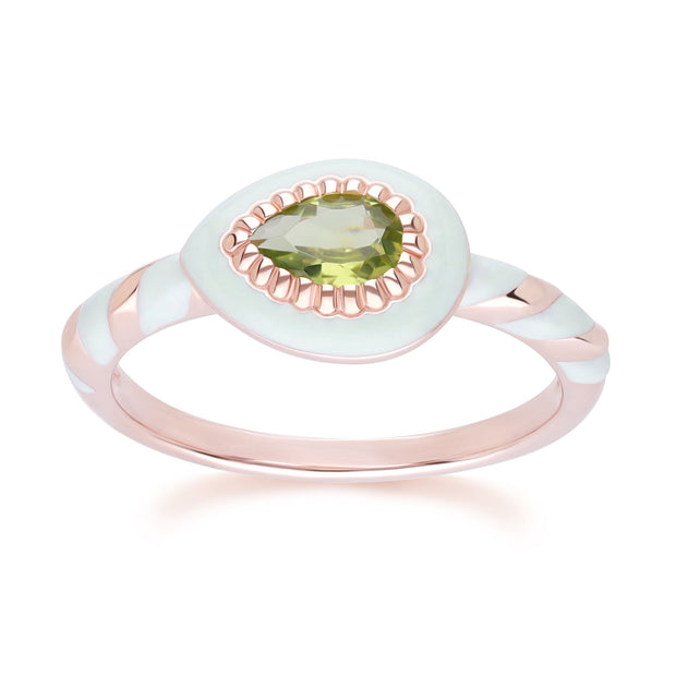 Anello Valzer Siberiano in Argento Sterling Placcato Oro Rosa con Smalto Verde e Peridoto