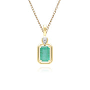 Collana classica con ciondolo in oro giallo 9 carati con smeraldo baguette e diamanti