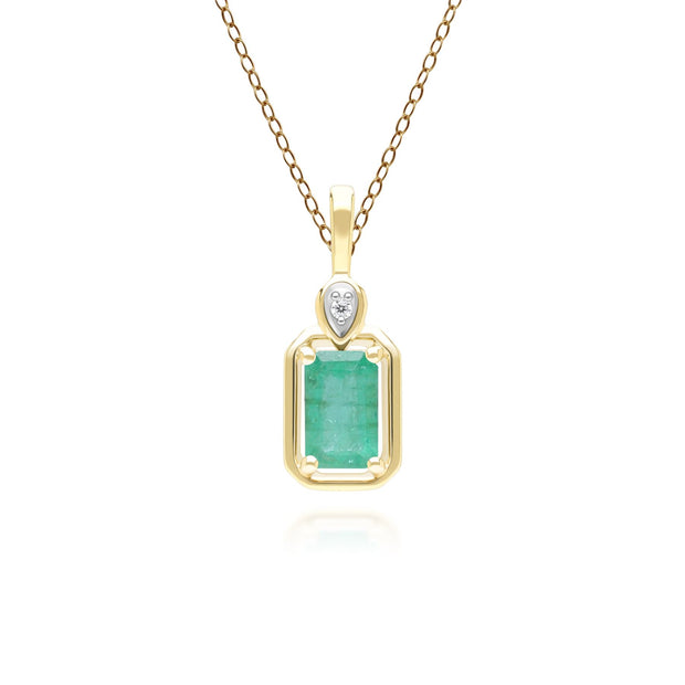 Collana classica con ciondolo in oro giallo 9 carati con smeraldo baguette e diamanti