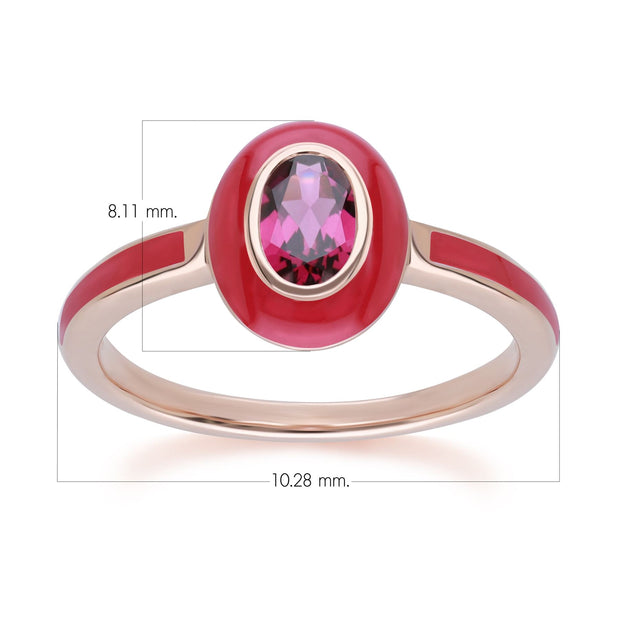 Anello Valzer siberiano in smalto rosa e rodolite ovale in argento sterling placcato oro rosa