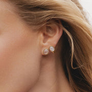 Boucles d'oreilles Clou Classique ovales avec pierre de lune arc-en-ciel en or jaune 9 carats