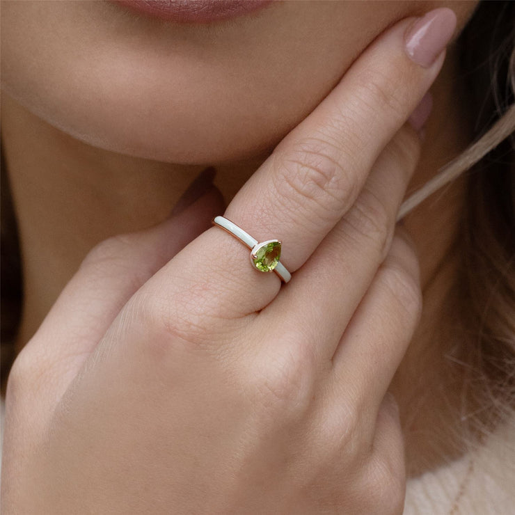 Anello a forma di pera in smalto verde e peridoto Siberian Waltz in vermeil oro rosa