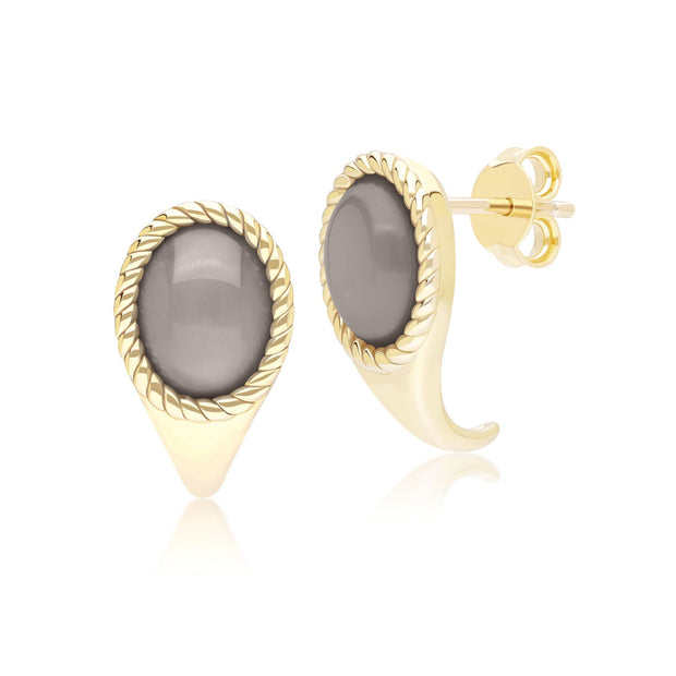 Boucles d'oreilles pendantes ovales Classique avec pierre de lune noire en or jaune 9 carats