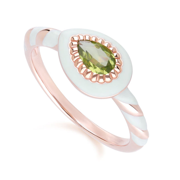 Anello Valzer Siberiano in Argento Sterling Placcato Oro Rosa con Smalto Verde e Peridoto