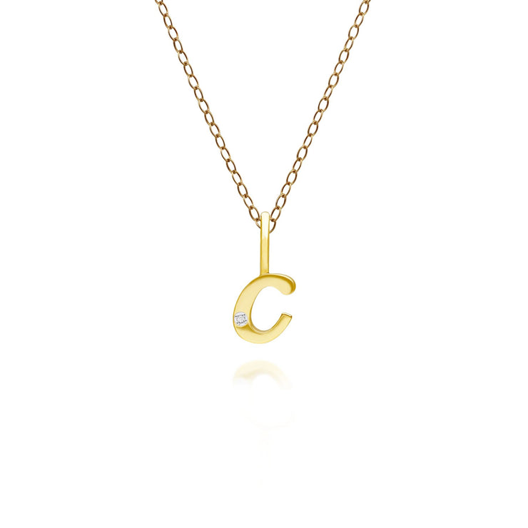 Ciondolo con lettera C dell'alfabeto in oro giallo da 9 ct con diamante