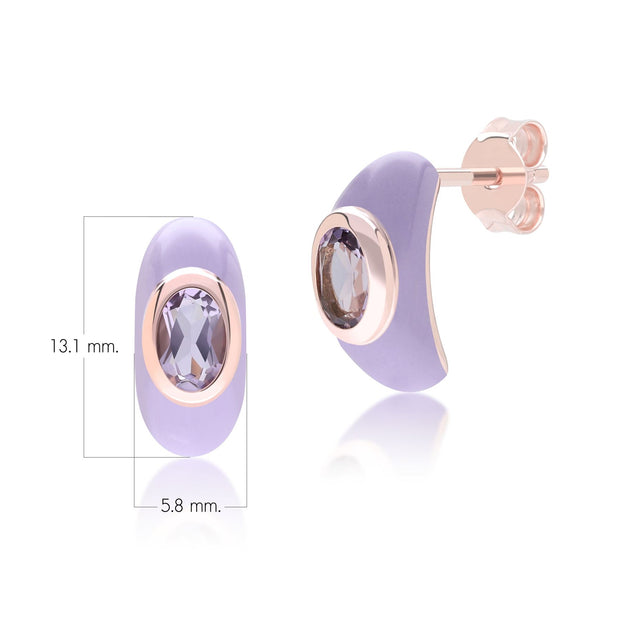 Orecchini a mezzo cerchio in smalto viola e ametista ottagonale Siberian Waltz in vermeil oro rosa