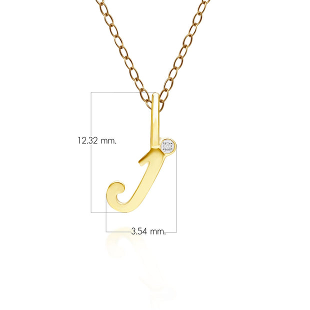 Ciondolo con lettera J dell'alfabeto in oro giallo da 9 ct con diamante