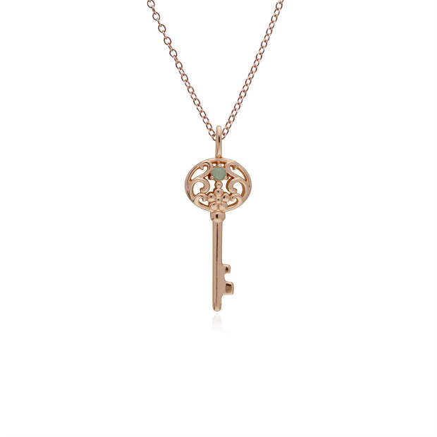 Ciondolo classico con lucchetto a cuore in argento 925 placcato oro rosa e grandi ciondoli con chiave in giada
