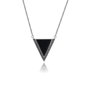 Collana Triangolo Stile Art Déco Argento 925 Onice Nero e Marcasite