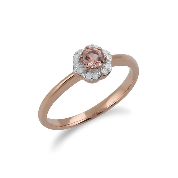 Anello Gemondo con Morganite, anello con fiore di Morganite e diamanti in oro rosa da 9 ct da 0,18 ct