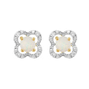 Orecchini classici con opale in oro giallo 375 e rivestimento per l'orecchio con fiori di diamanti