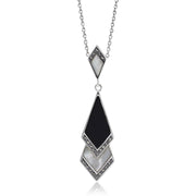 Ciondolo in stile Art Deco Argento 925 Madreperla, Onice nero e Marcasite