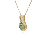 Collana con peridoto, ciondolo bacio con peridoto in oro giallo da 9 ct e diamante rotondo su catena da 45 cm