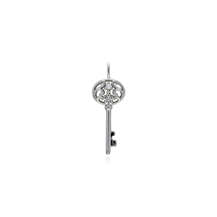 Classico ciondolo con lucchetto a cuore in argento 925 e grandi ciondoli con perle chiave