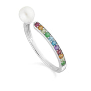 Bague Ouverte Arc-en-Ciel Argent 925 Perle et Pierres