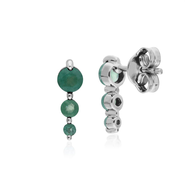 Orecchini pendenti classici in argento 925 con tre smeraldi rotondi sfumati