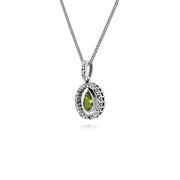 Collana in argento sterling con gocce d'acqua, peridoto e marcasite rotonda da 45 cm