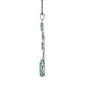 Collana e orecchini a foglia in stile Art Déco Argento 925 Topazio azzurro Pera e marcasite