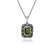 Collana con peridoto, collana in argento sterling con peridoto e marcasite ottagonale in stile Art Nouveau da 45 cm