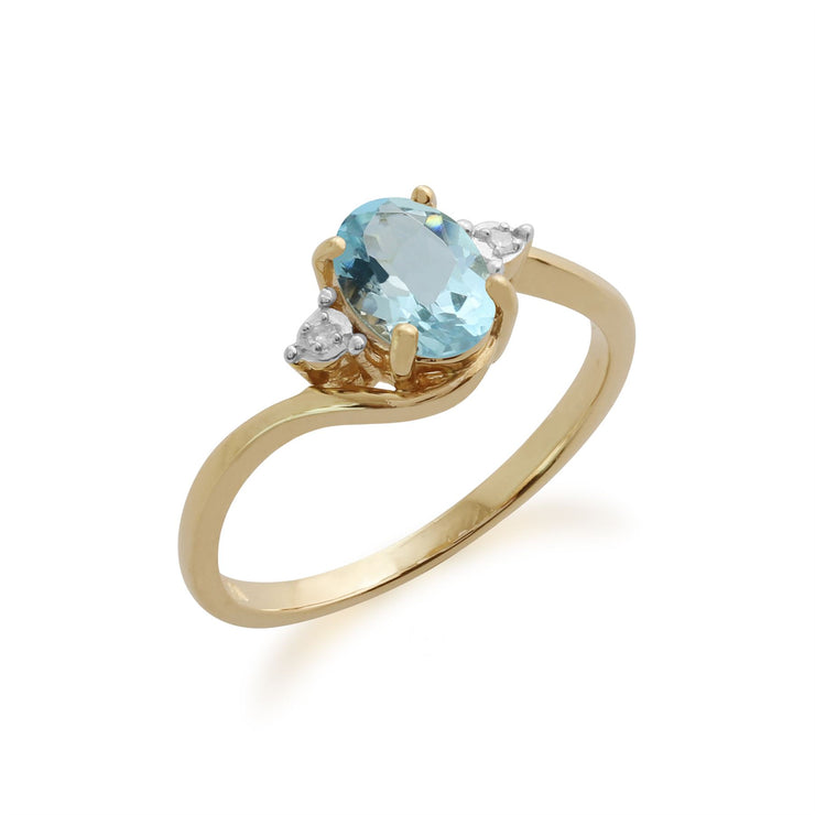 Anello Gemondo con acquamarina, oro giallo da 9 ct, anello con acquamarina e diamanti da 0,67 ct