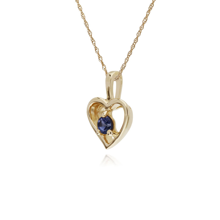 Collana di tanzanite, ciondolo a cuore singolo con pietra tanzanite in oro giallo da 9 ct su catena da 45 cm