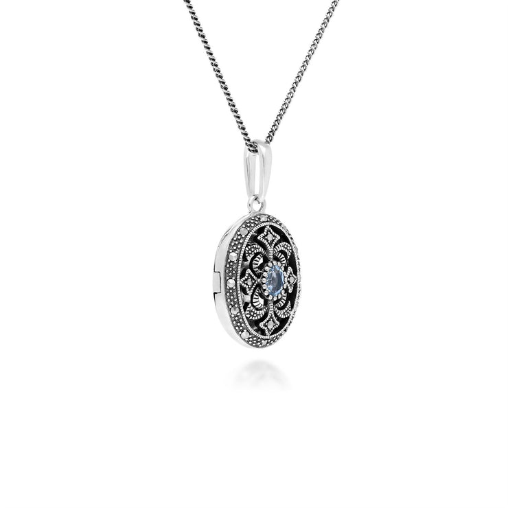 Collana portafoto in stile Art Nouveau in argento 925 con topazio ovale