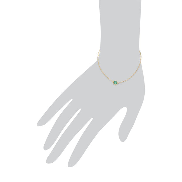 Bracciale con smeraldi, bracciale Milgrain rotondo in pietra singola con smeraldo in oro giallo da 9 ct. Bracciale da 19 cm