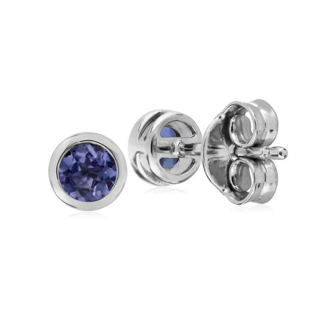 Orecchini di tanzanite rotondi semplici 
chaton in argento sterling