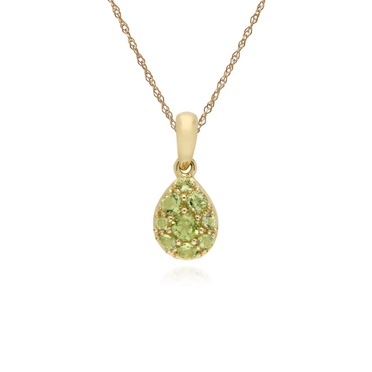 Pendente con montatura a pera in oro giallo da 9 ct con peridoto su catena da 45 cm