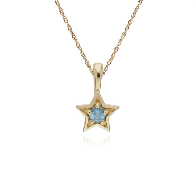 Collana con topazio azzurro, ciondolo a forma di stella con topazio azzurro in pietra singola in oro giallo da 9 ct su catena da 45 cm