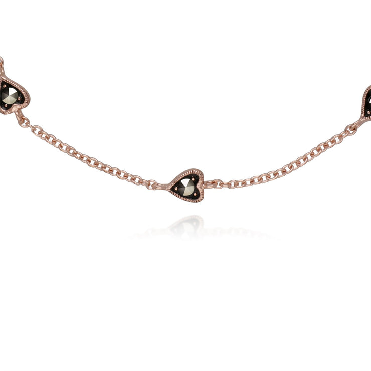 Bracciale in marcasite a cuore piccolo in argento sterling placcato oro rosa da 19 cm