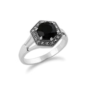 Anello Art Deco Gemondo, anello Art Deco in argento sterling 925 con spinello nero e marcasite