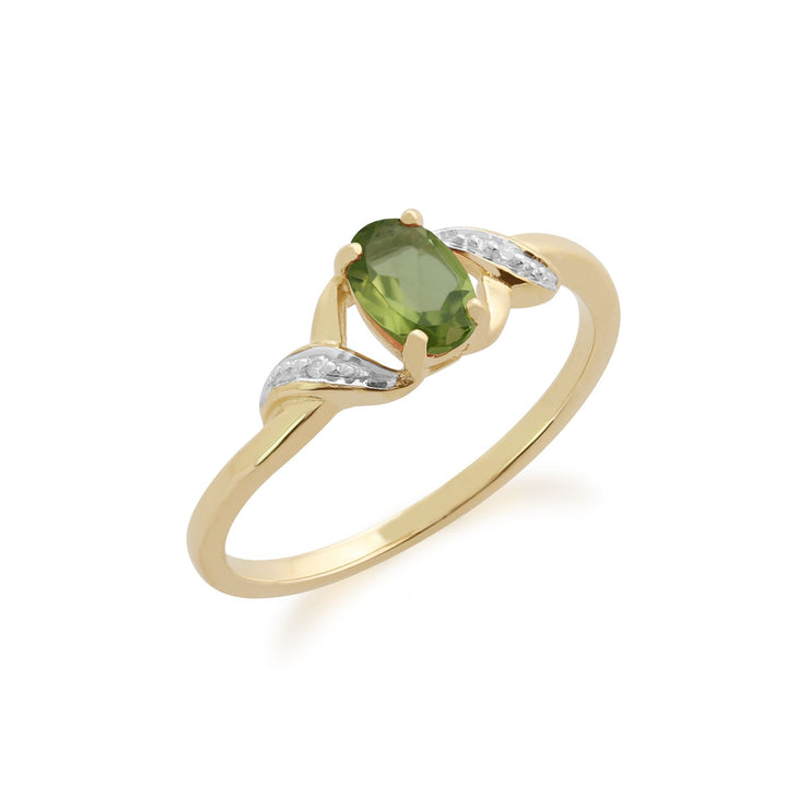 Anello Gemondo con peridoto, anello con peridoto e diamanti da 0,51 ct in oro giallo da 9 ct