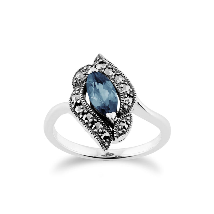 Anello Gemondo Marcasite, topazio blu argento e anello Art Nouveau marcasite