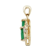 Ciondolo a foglia in stile Art Nouveau e orecchini in oro giallo 375 con smeraldo marquise e diamanti